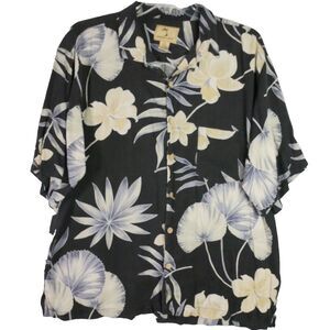 Jamaica Jaxx Men Size XL Black Hawaiian Shirt Silk Floral Short Sleeve Button Up